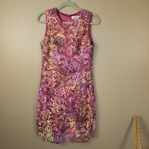 Belle Badgley Mischka Lace Cocktail Dress Womens 10 Pink Floral Embroidered